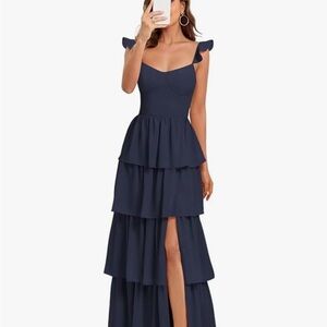 Elegant Navy Blue Tiered Maxi Dress